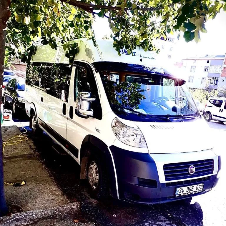 Beyaz Fiat Ducato minibüs ağaç gölgesinde